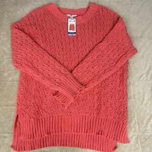 NWT Seven7 Chenille Sweater Women L Coral Textured Knit High Low Slit Crewneck